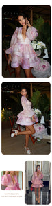 SHANZHOU Bloom Peplum Mini Dress with Puff Sleeves