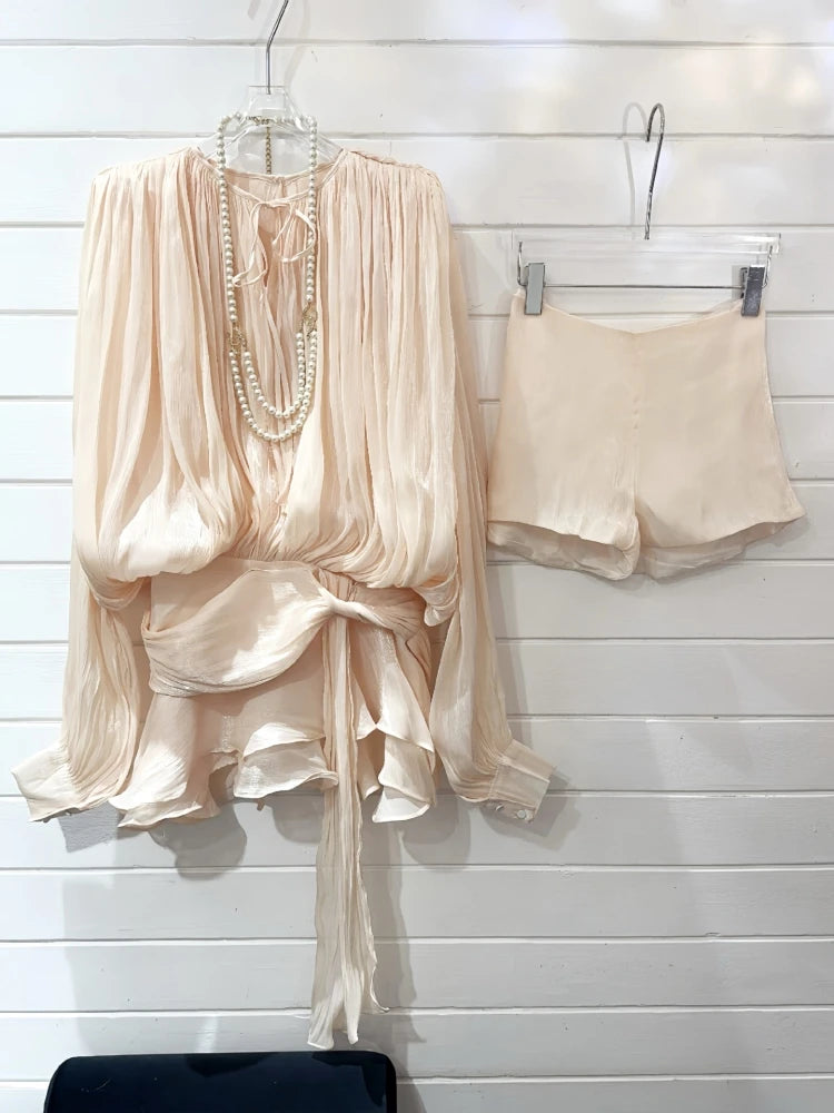 GUIYANG Ruffle Satin Romper Set