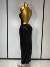 Load image into Gallery viewer, DALIAN Gold Sequin Halter Gown
