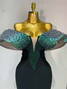 TAIYUAN Emerald Bloom Black Evening Gown