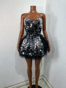 CHONGQUING Sequin Feather Mini Dress