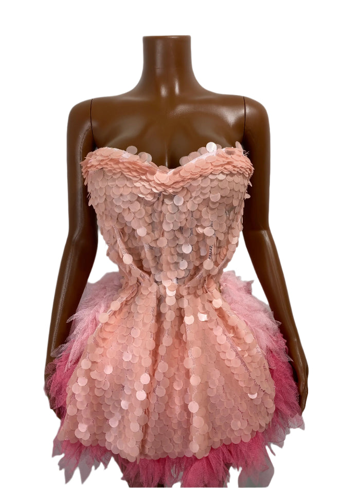 CHONGQUING Sequin Feather Mini Dress