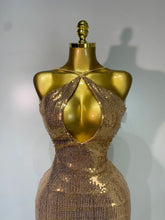 Load image into Gallery viewer, DALIAN Gold Sequin Halter Gown
