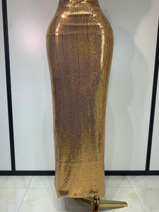 DALIAN Gold Sequin Halter Gown