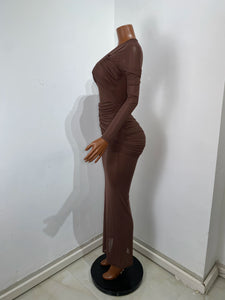 SUZHOU Mesh Ruched Bodycon Maxi