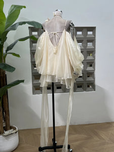 WUXI Layered Chiffon Dress with Ruffle Hem & Rosette Tie Set