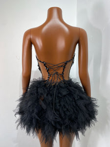 CHONGQUING Sequin Feather Mini Dress