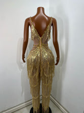 Load image into Gallery viewer, CHANGSHA Gold Fringe Sequin Jumpsuit
