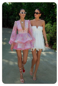 SHANZHOU Bloom Peplum Mini Dress with Puff Sleeves