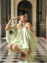 Load image into Gallery viewer, WUXI Layered Chiffon Dress with Ruffle Hem &amp; Rosette Tie Set
