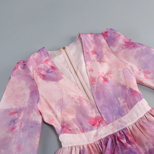 SHANZHOU Bloom Peplum Mini Dress with Puff Sleeves