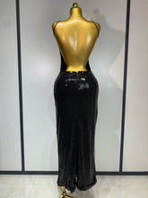 Load image into Gallery viewer, DALIAN Gold Sequin Halter Gown
