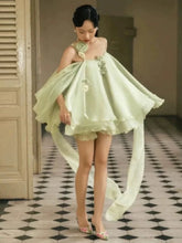 Load image into Gallery viewer, WUXI Layered Chiffon Dress with Ruffle Hem &amp; Rosette Tie Set
