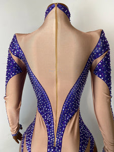 ZHENG Purple Rhinestone Bodysuit