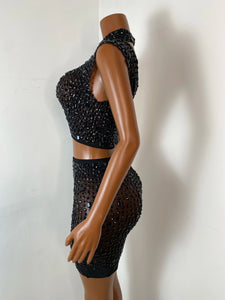 FOSHAN Hot Pink Sparkly Crop Top & Mini Skirt
