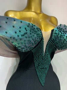 TAIYUAN Emerald Bloom Black Evening Gown