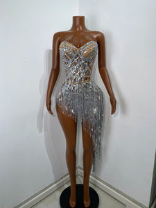 MING Silver Fringe Sparkly Mini Dress