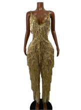 Load image into Gallery viewer, CHANGSHA Gold Fringe Sequin Jumpsuit
