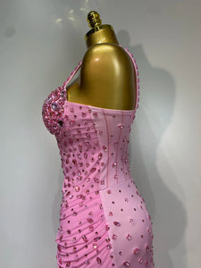 XIAMEN Pink Crystal Corset Gown