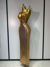 Load image into Gallery viewer, DALIAN Gold Sequin Halter Gown
