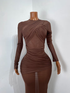 SUZHOU Mesh Ruched Bodycon Maxi