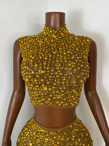FOSHAN Hot Pink Sparkly Crop Top & Mini Skirt