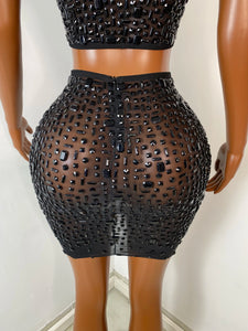FOSHAN Hot Pink Sparkly Crop Top & Mini Skirt