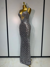 Load image into Gallery viewer, CHANIE Silver Mermaid Sequin Gown
