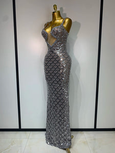 CHANIE Silver Mermaid Sequin Gown