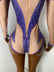 ZHENG Purple Rhinestone Bodysuit