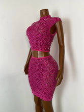 Load image into Gallery viewer, FOSHAN Hot Pink Sparkly Crop Top &amp; Mini Skirt
