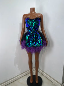 CHONGQUING Sequin Feather Mini Dress