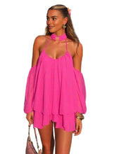 Load image into Gallery viewer, URUMQI Hot Pink Off-Shoulder Mini  with Halter Neck Ring
