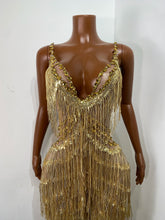 Load image into Gallery viewer, CHANGSHA Gold Fringe Sequin Jumpsuit
