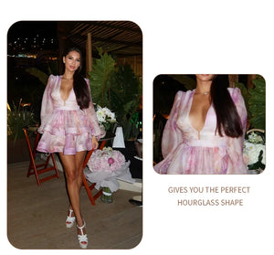 SHANZHOU Bloom Peplum Mini Dress with Puff Sleeves
