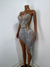 Load image into Gallery viewer, MING Silver Fringe Sparkly Mini Dress

