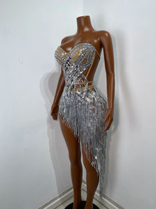 MING Silver Fringe Sparkly Mini Dress