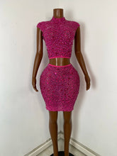 Load image into Gallery viewer, FOSHAN Hot Pink Sparkly Crop Top &amp; Mini Skirt
