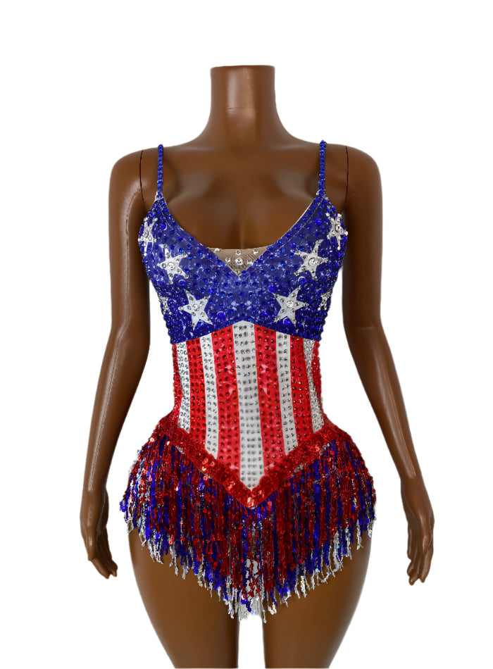 SHAANXI Sequin Playsuit USA Costume