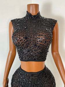 FOSHAN Hot Pink Sparkly Crop Top & Mini Skirt