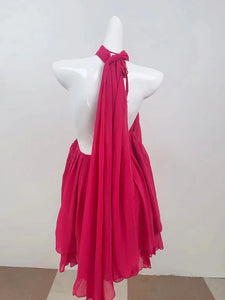 URUMQI Hot Pink Off-Shoulder Mini  with Halter Neck Ring