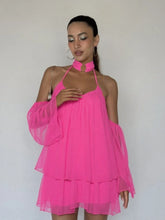 Load image into Gallery viewer, URUMQI Hot Pink Off-Shoulder Mini  with Halter Neck Ring
