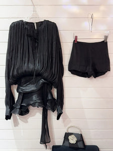 GUIYANG Ruffle Satin Romper Set