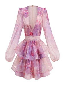 SHANZHOU Bloom Peplum Mini Dress with Puff Sleeves