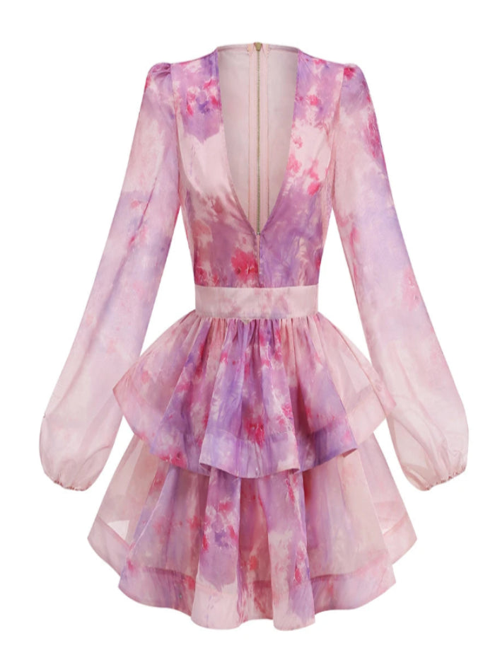 SHANZHOU Bloom Peplum Mini Dress with Puff Sleeves