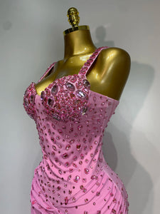 XIAMEN Pink Crystal Corset Gown