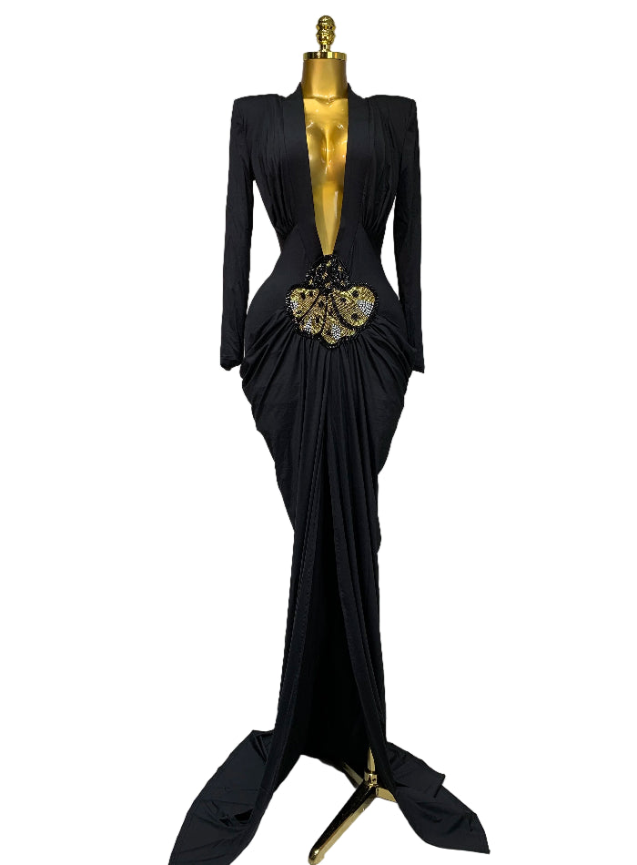 HEFEI Black Plunging Gown