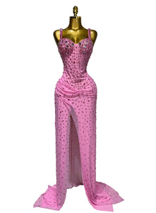 XIAMEN Pink Crystal Corset Gown