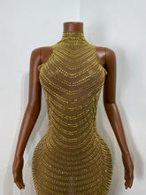 Load image into Gallery viewer, HANGZHOU Gold Rhinestone Evening Gown
