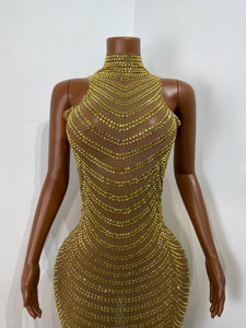 HANGZHOU Gold Rhinestone Evening Gown